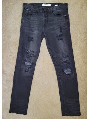 Guess Los Angeles Slim Tapered Destroyed Jeans Black 33x32